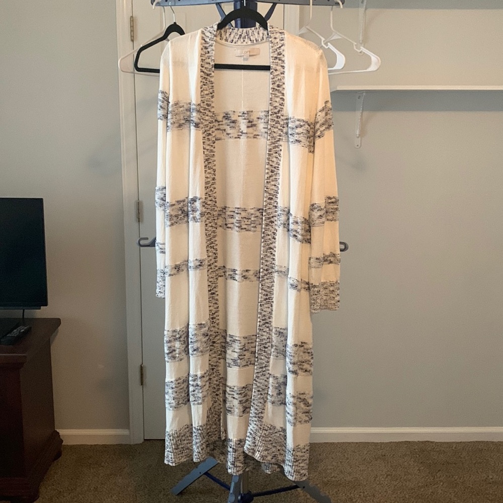 LOFT white and blue long sweater. EUC